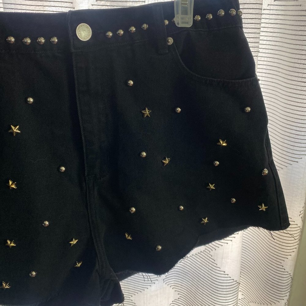 Stars and Studs Black Denim Shorts, Size 12